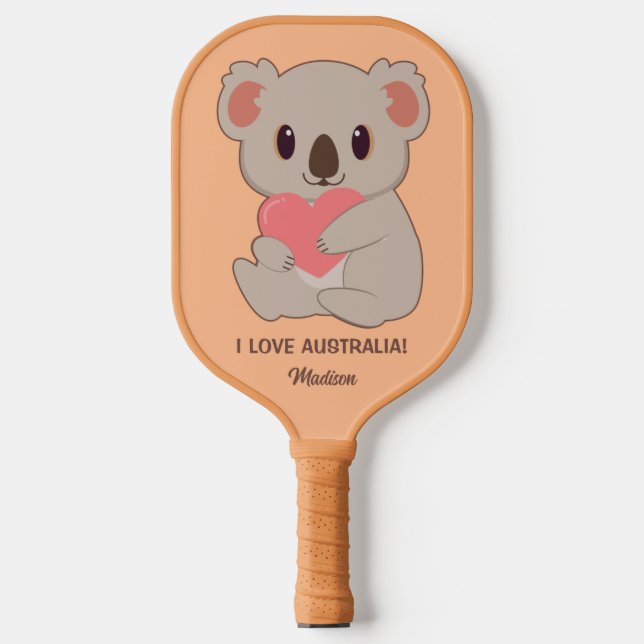 Raquette De Pickleball Nom personnalisé, texte et couleur amour Koala (Recto)