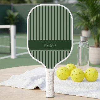 Raquette De Pickleball Nom simple de base mignon et vert rayé moderne