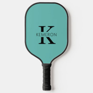 Raquette De Pickleball Nom simple de monogramme Noir et Turquoise