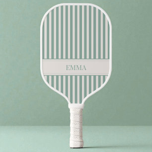 Raquette De Pickleball Nom simple mignon Prépa Vert Sauge Moderne Rayé