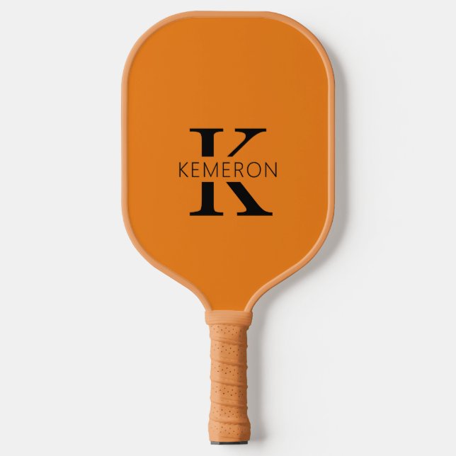 Raquette De Pickleball Nom simple Monogramme Noir et orange (Recto)