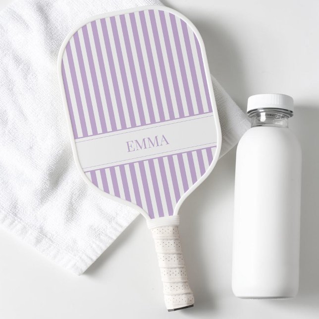 Raquette De Pickleball Nom simple prépa cool rayé violet moderne (Modern Purple Striped Cool Preppy Simple Name Pickleball Paddle)