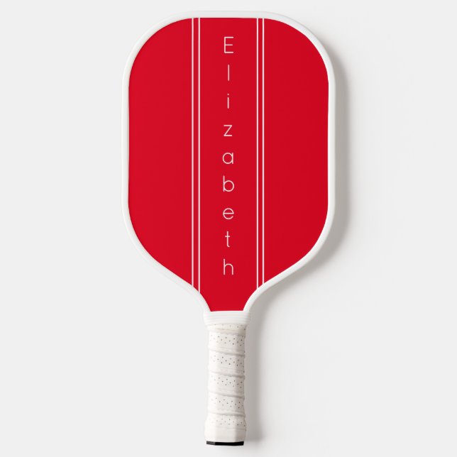 Raquette De Pickleball Nom vertical rouge et blanc clair simple (Verso)