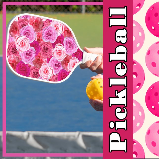 Raquette De Pickleball Nombreuses nuances de fleurs florales roses (Créateur téléchargé)