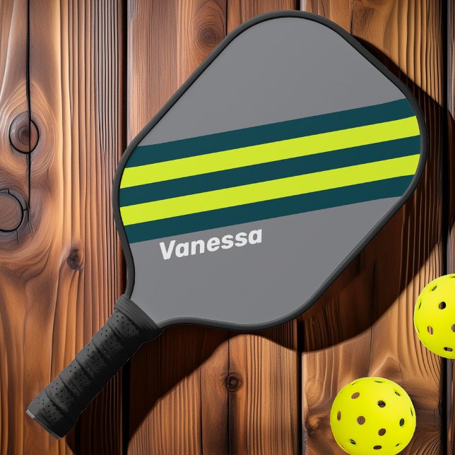 Raquette De Pickleball Nuage Rétro Tempête Bois Rayures avec Nom (Créateur téléchargé)
