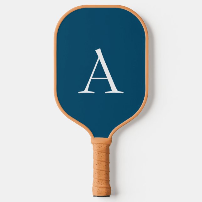 Raquette De Pickleball Océan Bleu Plaine Élégant Monogramme moderne Initi (Recto)