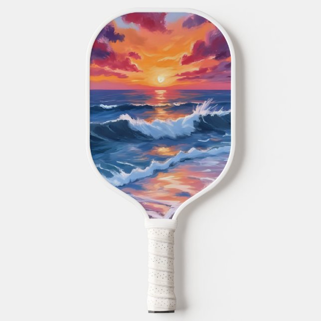 Raquette De Pickleball Ocean Sunset Beach Waves Aquarelle (Recto)