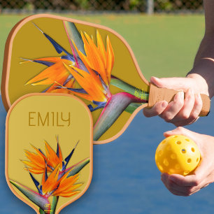 Raquette De Pickleball Oiseau de Paradis Fleurs Nom Orange