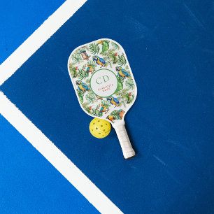 Raquette De Pickleball Oiseaux perroquets motif tropical nom monogramme