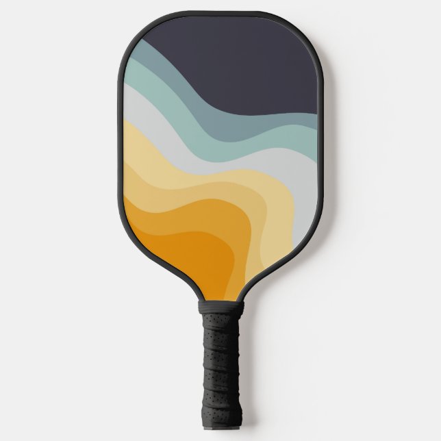 Raquette De Pickleball Ondes de style rétro bleu et jaune (Recto)