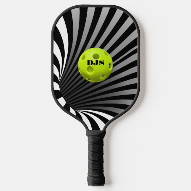 Raquette De Pickleball Optical Illusion Black, White Striped  (Recto)