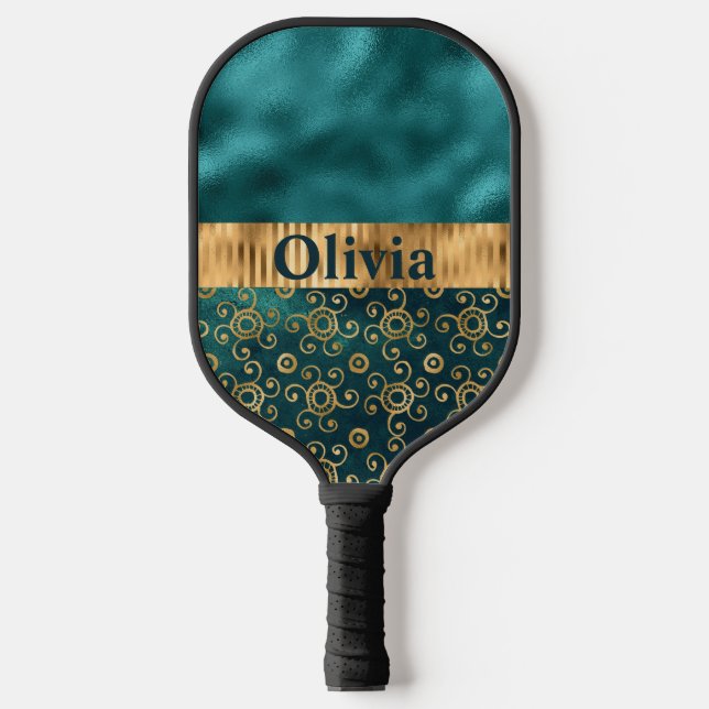 Raquette De Pickleball Or métallique Turquoise personnalisé (Recto)