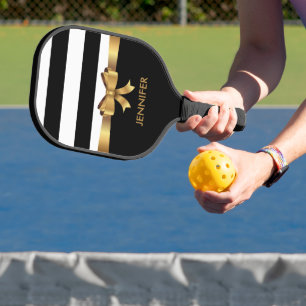 Raquette De Pickleball Or personnalisé, noir gras rayures doré BOW
