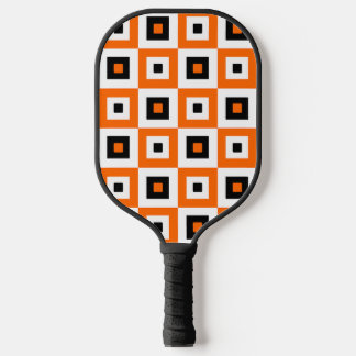 Raquette De Pickleball Orange Black White Checkered Squares Pattern