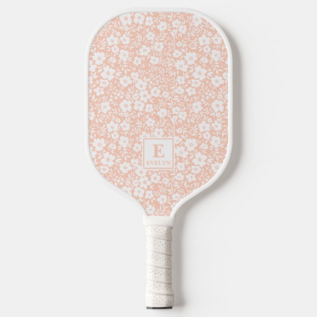 Raquette De Pickleball Orange Floral Pickleball Paddle Monogram (Recto)