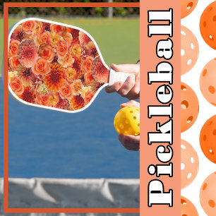 Raquette De Pickleball Orange, Pêche Collage Floral Gros, Vibrant, Énergi