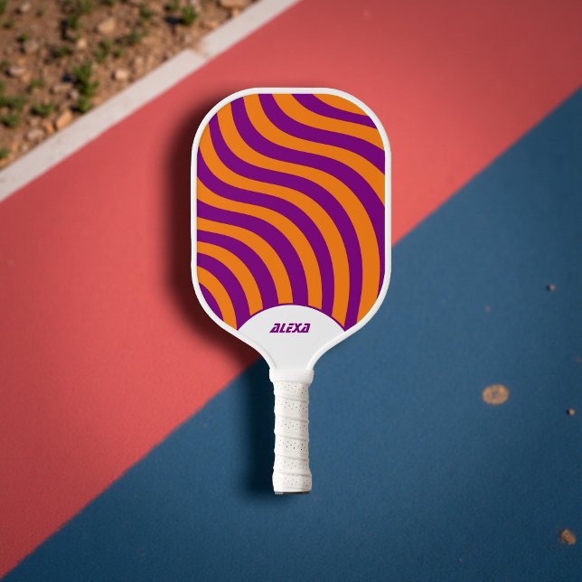 Raquette De Pickleball Orange rétro et pourpre les années 70 rayures & 90 (Créateur téléchargé)