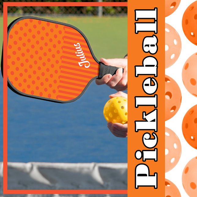 Raquette De Pickleball Orange Tangerine Pois bandes personnalisées (Orange Tangerine Polka Dots Stripes Personalized Pickleball Paddle to Personalize)