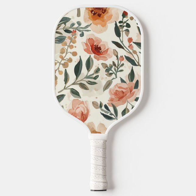 Raquette De Pickleball Orange Watercolor Flowers Botanical Painting (Recto)