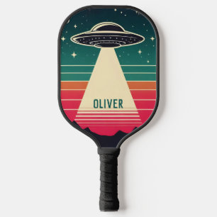 Raquette De Pickleball OVNI Vintage au Coucher de Soleil Personnalisé