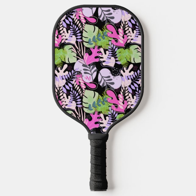 Raquette De Pickleball Paddle de Pickleball : Feuilles Abstraits (noir/ve (Recto)