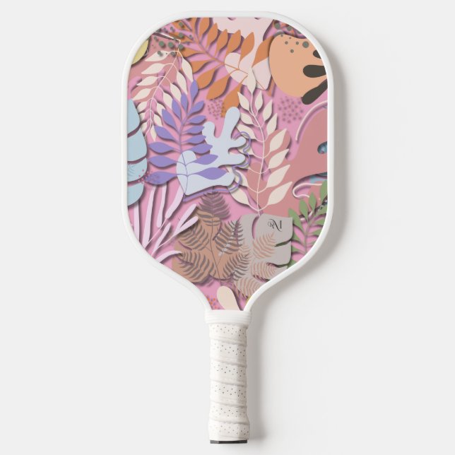 Raquette De Pickleball Paddle Pickleball : Feuilles bio (rose/gris) (Recto)