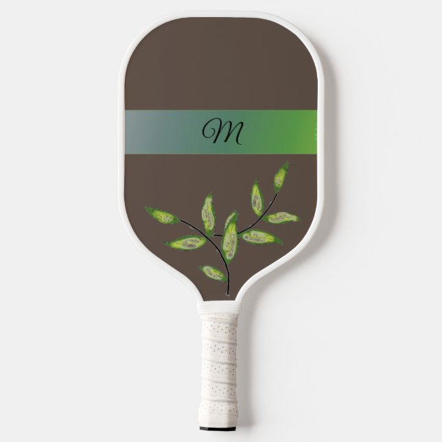 Raquette De Pickleball Pagaie à bille de Monogramme Feuille verte (Verso)