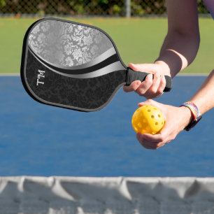 Raquette De Pickleball Pagaie à bille noire et argentée damassée