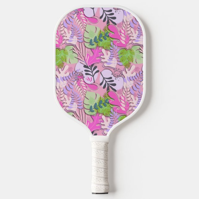 Raquette De Pickleball Pagaie de Pickleball : Feuilles Abstraits (rose/vi (Recto)