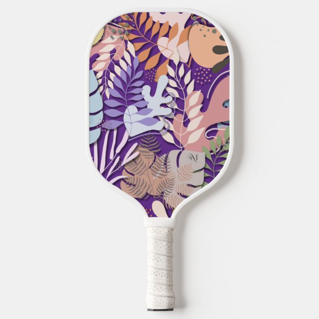 Raquette De Pickleball Pagaie de Pickleball : Feuilles bio (violet/gris) (Recto)