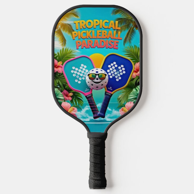 Raquette De Pickleball Pagaie de Pickleball Tropical - Palmiers & Hibi (Recto)