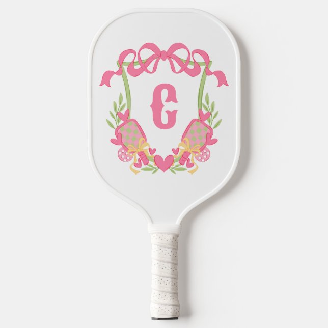Raquette De Pickleball Pagaie rose et vert Pickleball Monogram Crest (Recto)