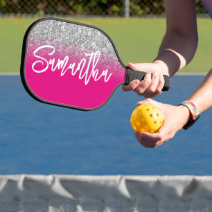 Raquette De Pickleball Pailleté Argent Luxe Ombré Rose Chaud Personnalisé