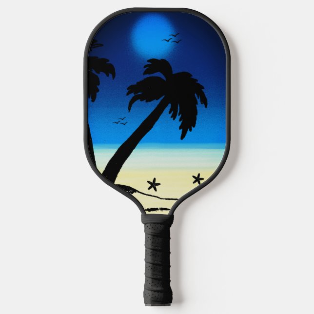 Raquette De Pickleball Palm Trees Beach Bleu D (Recto)