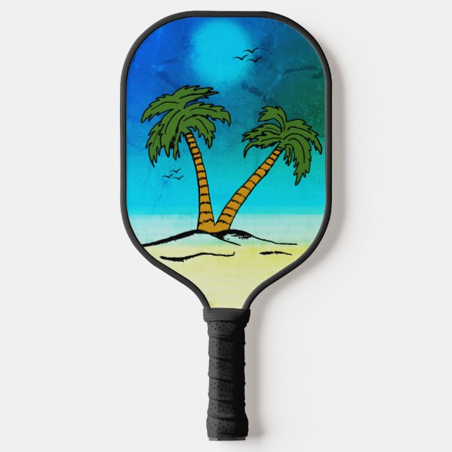 Raquette De Pickleball Palm Trees Beach Blue, (Recto)