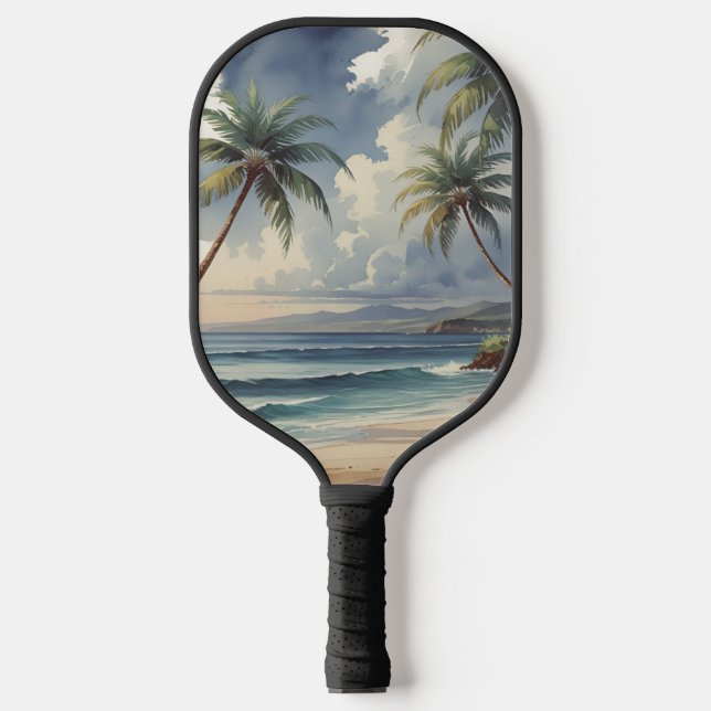 Raquette De Pickleball Palm Trees Hawaiian Travel Honolulu Blue Sea (Recto)
