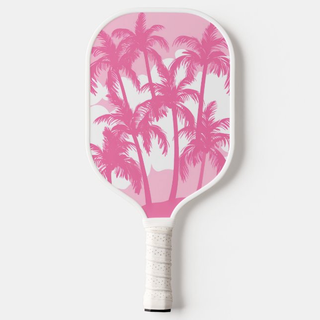 Raquette De Pickleball Palmiers blancs roses rétro Tropical (Verso)