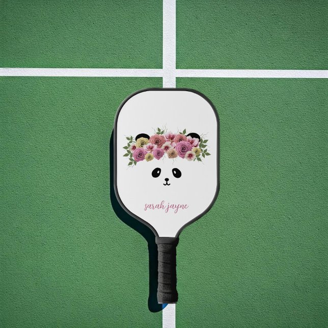 Raquette De Pickleball Panda Bear Face Nom de la fille Blanc (Add your name to this pretty panda pickleball paddle!)