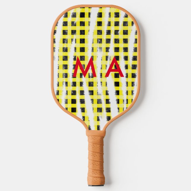 Raquette De Pickleball Panneau de contrôle Jaune Noir ajouter nom nom mon (Recto)