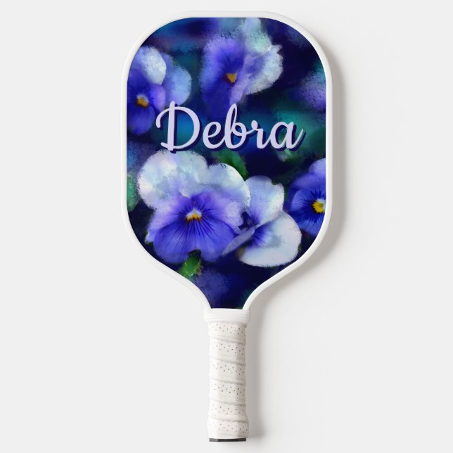 Raquette De Pickleball Pansies bleues Pansy Fleur Floral Personnalisé (Recto)