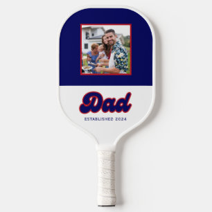 Raquette De Pickleball Papa photo personnalisée et année, rétro rouge et 