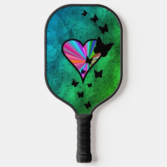 Raquette De Pickleball Papillon noir sur Rainbow Heart (Recto)