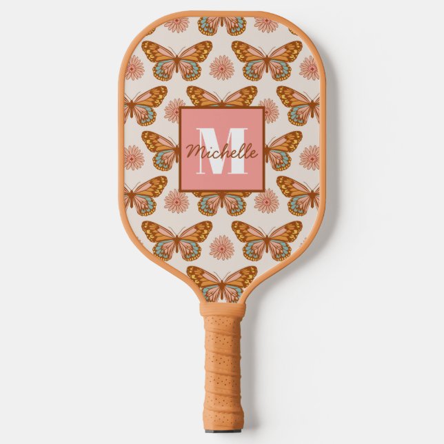 Raquette De Pickleball Papillon rétro été | Monogramme (Recto)
