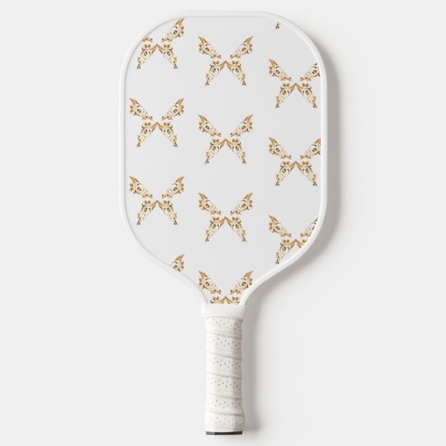 Raquette De Pickleball Papillons floraux brun sur blanc (Recto)