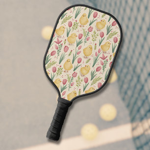 Raquette De Pickleball Pâques vintage poussins jaunes mignons tulipes rou