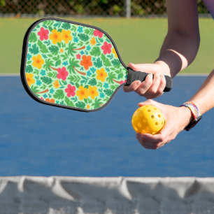 Raquette De Pickleball Paradis tropical - Palm Feuilles & Hibiscus Motif