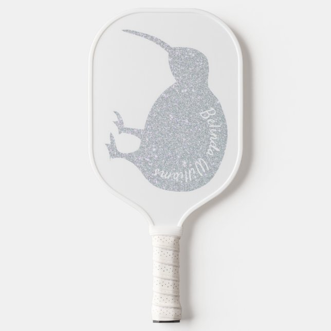 RAQUETTE DE PICKLEBALL PARTIES SCINTILLANT ARGENT KIWI OISEAU NOM PERSONN (Recto)