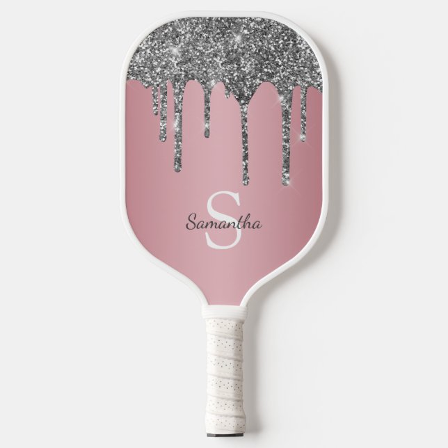Raquette De Pickleball Parties scintillant argent Rose or rose  Nom (Recto)