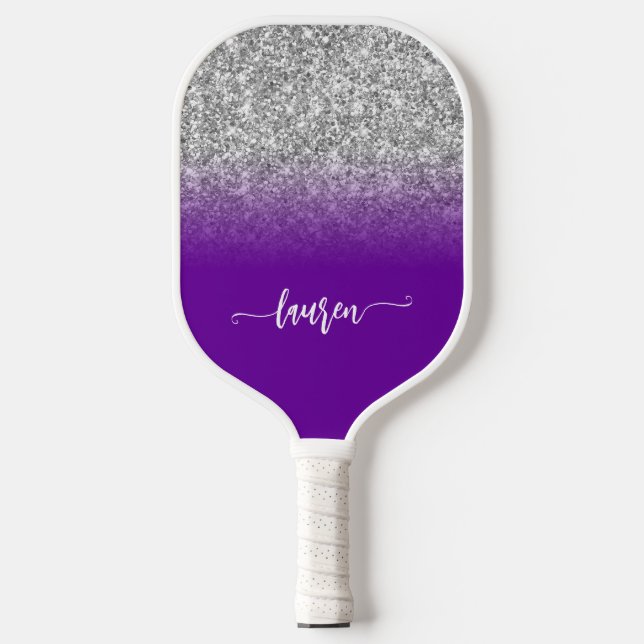 Raquette De Pickleball Parties scintillant Argent Violet Violet Ombre mod (Recto)