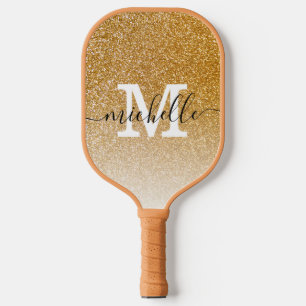 Raquette De Pickleball Parties scintillant d'or féminin moderne Monogramm